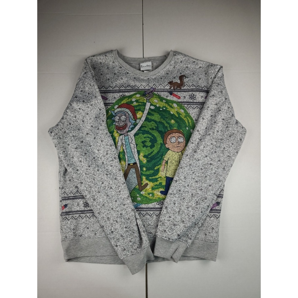 Rick and Morty‎ Gray Ugly Christmas Long Sleeve Sweater Men's Size Large Cartoon